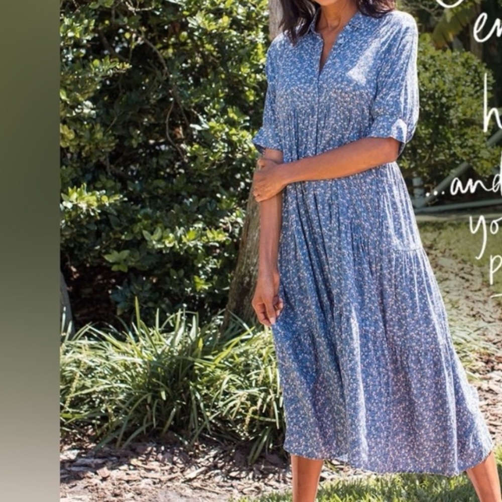Natural Life blue floral Rebecca midi dress small